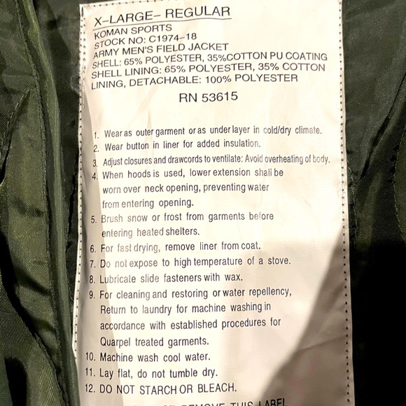 Koman Sports XL Regular Men’s Field Jacket - Picture 2 of 3